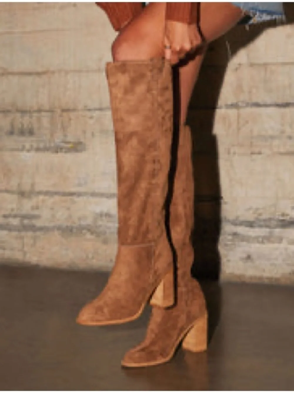 NEW Over-the-Knee Suede Boot in Warm Brown — Women's Block Heel Knee Boot